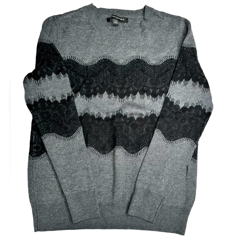 Banana Republic petite black and grey sweater with lace detail.